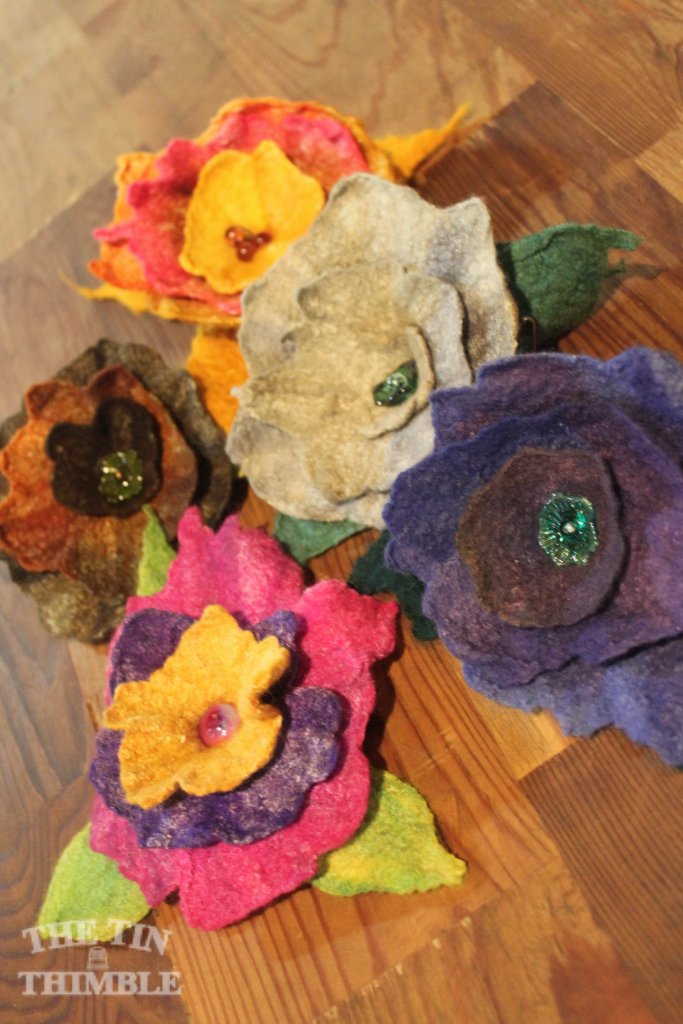 A Bouquet of Wet Felted Flowers by Sharon Mansfield at The Tin Thimble
